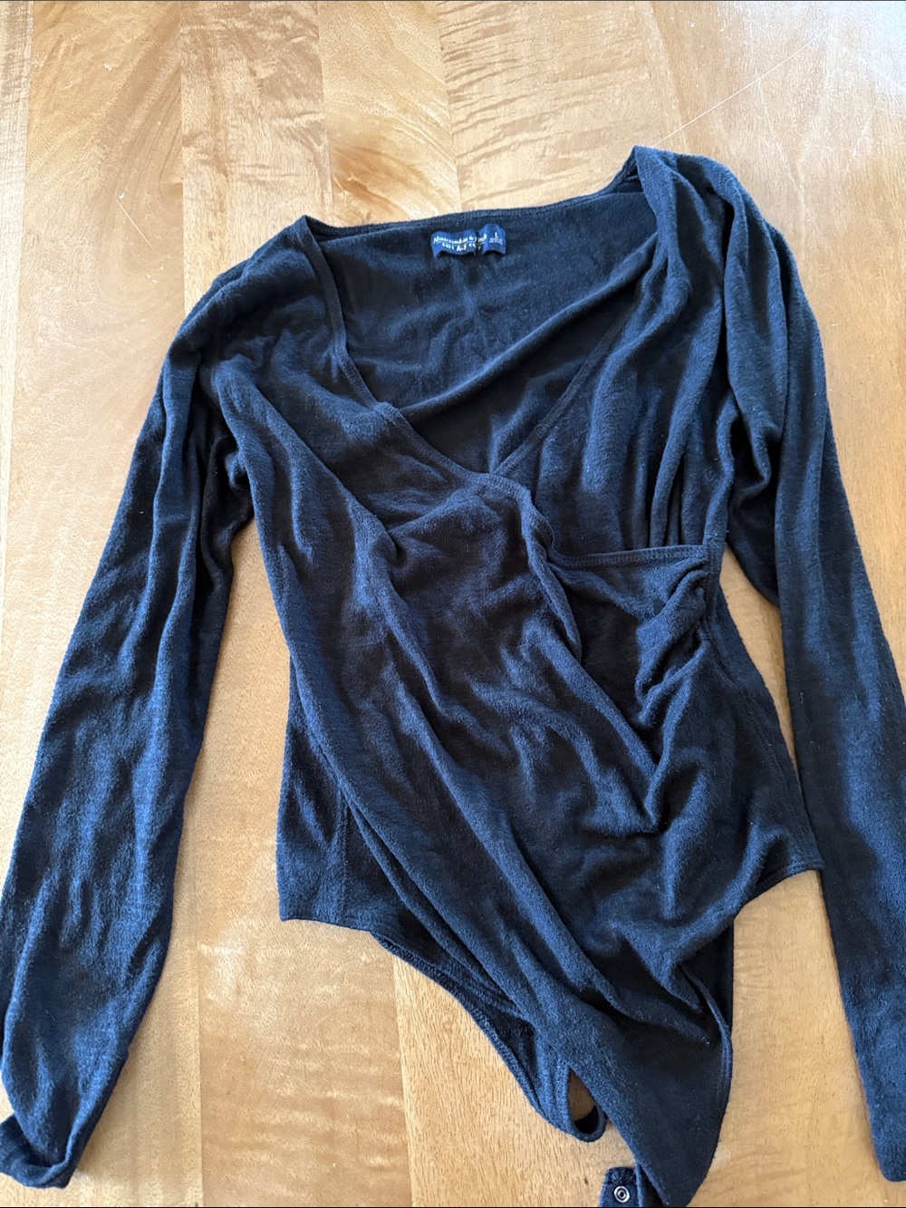 Abercrombie and fitch Black Wrap-Front Long Sleeve Bodysuit